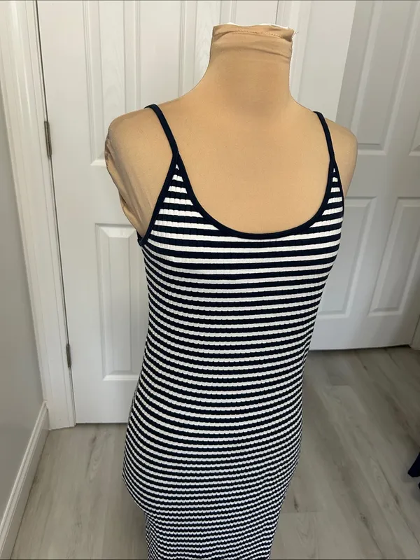 Zara Navy White Striped Maxi Tank Dress - Image 4