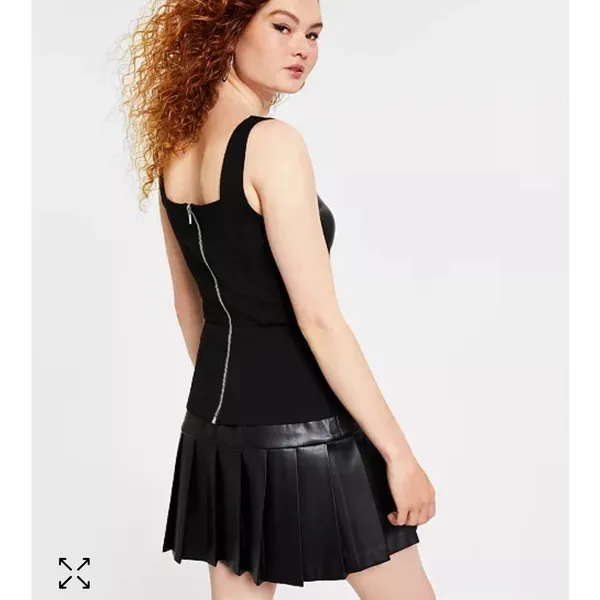 NWT Bar III Black Pleather Pleated Mini dress XXS - Image 2