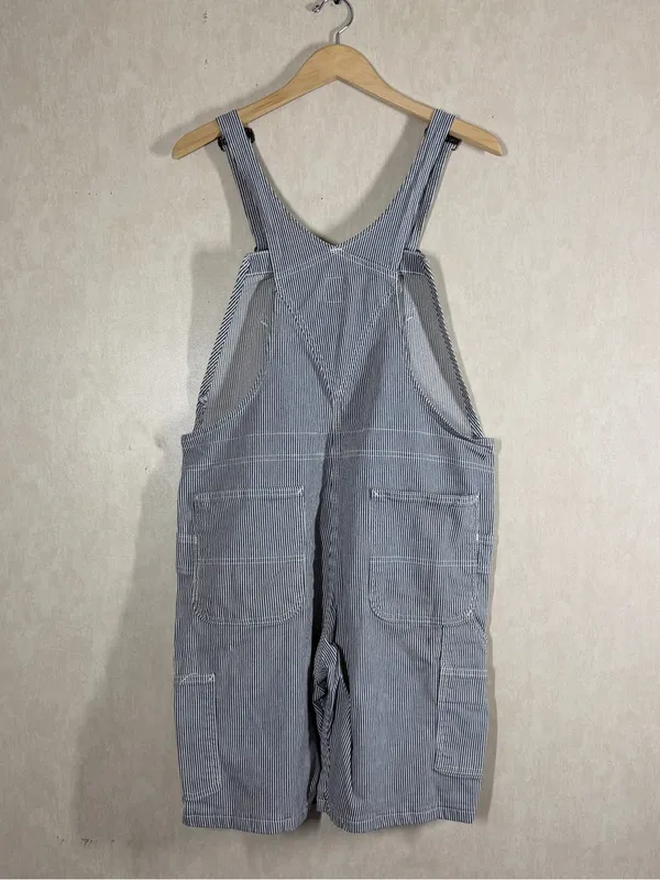 Carhartt Women’s Hickory Stripe Denim Bib Overall Shorts Cotton in Blue White XL - Image 4
