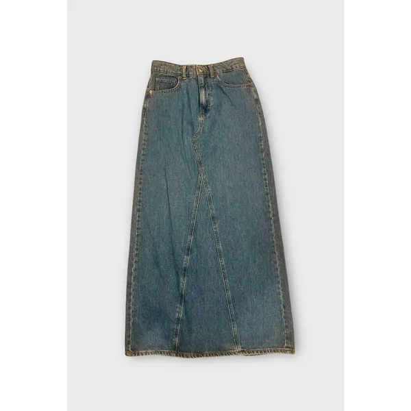 Mango Paneled Denim Maxi Skirt Medium Wash XS - Image 2