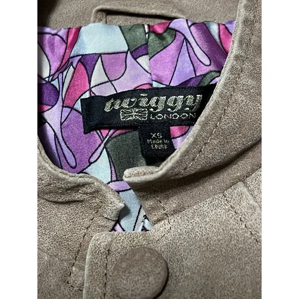 Twiggy London Tan Genuine Leather Button Down Coat Size XS Military Modern City‎ - Image 3