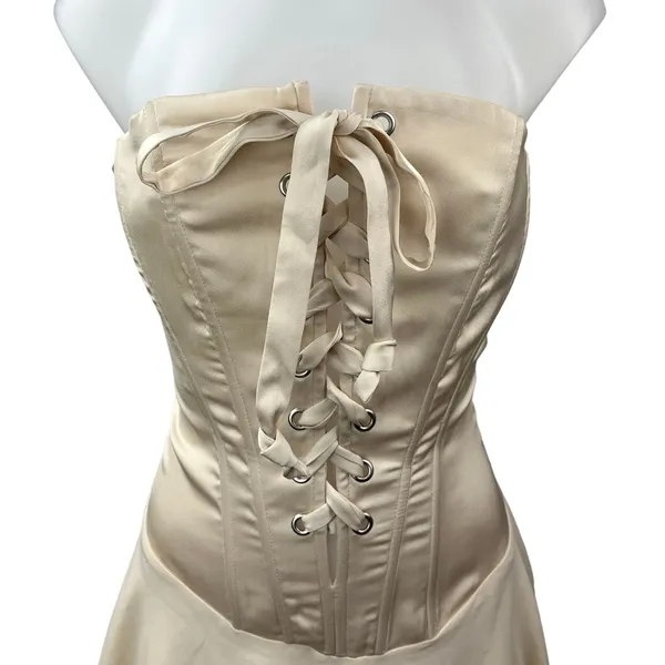 Tic Toc Cream Gold Strapless Lace Up Party Night Club Corset Mini A-line Dress M - Image 4
