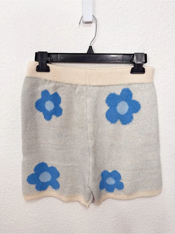 Miss Sparkling Blue Floral Knit Tank Shorts Set XL Two Piece Lounge Matching Set - Image 5