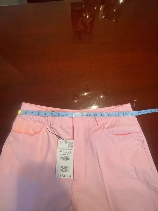 ZARA Pink High Waisted Wide Straight Leg Cotton Pants Pastel Barbiecore NWT Sz M - Image 8