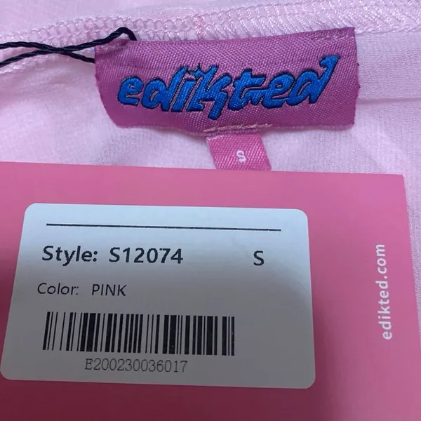 NEW Edikted Pink Ruffle Tie Front Long Sleeve Sheer Peplum Crop Coverup Top Sz S - Image 3