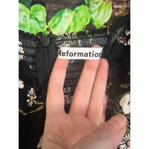 Reformation Fairway Floral Print Crepe Midi Dress Black Floral Flowers Sz 4 NWOT - Image 5