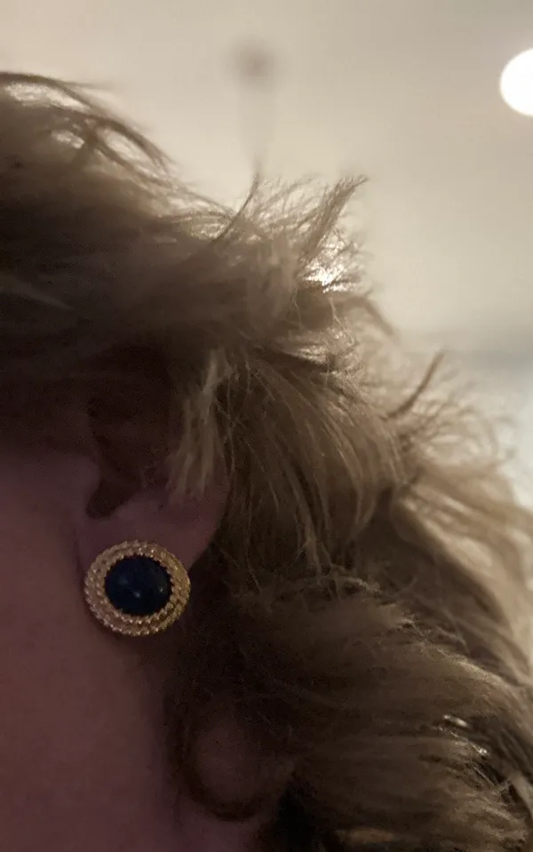 Napier Vintage Clip On Screw Back Earrings Gold Tone Rope Frame Blue Cabochons - Image 7