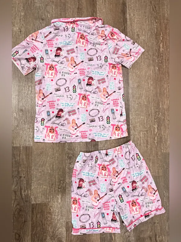 Taylor Swift Pink Graphic Short Pajama Set - Image 3
