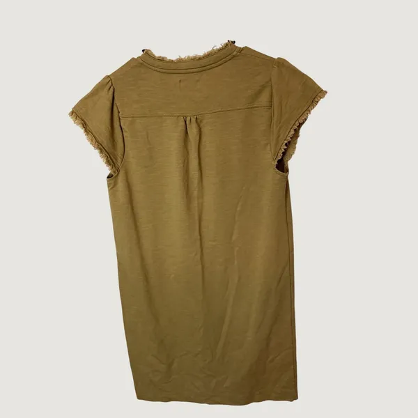 Wonderly Womens Olive Green Frayed Trim Split V-Neck Shift Dress Small RN31104 - Image 3