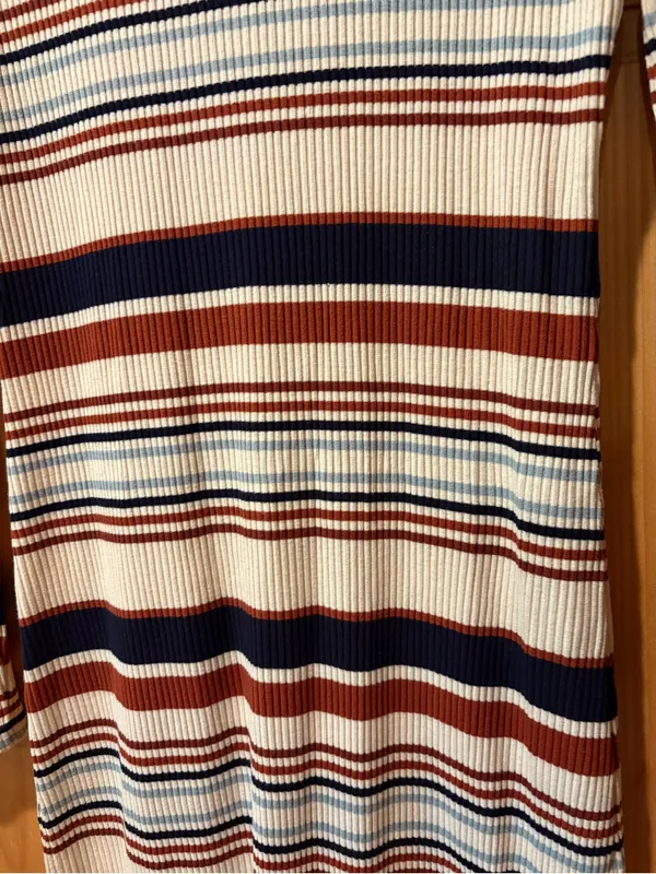 Madewell multi-color striped ribbed midi dress rust navy cream light blue Wmns L - Image 3