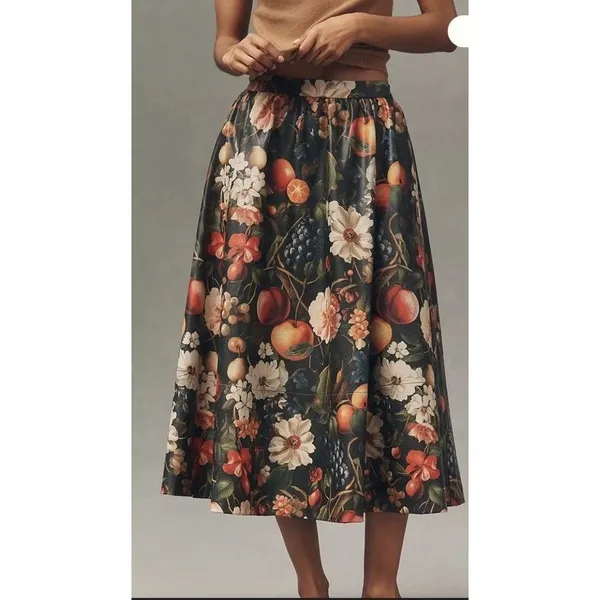 ANTHROPOLOGIE MAEVE THE JACIE FAUX-LEATHER PRINTED MAXI SKIRT Sz XXS NEW Boho - Image 2