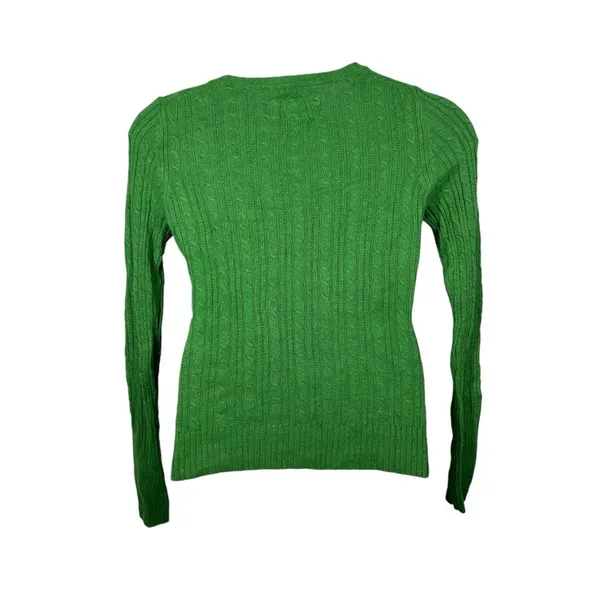Vintage American Eagle Kelly Green Cable Knit V-Neck Sweater Large Y2K - Image 7