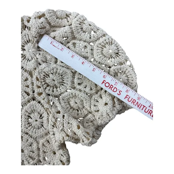 Idem Ditto Cream Cotton Boho Blouse Small Puff Sleeve Stiff Statement‎ Top - Image 6