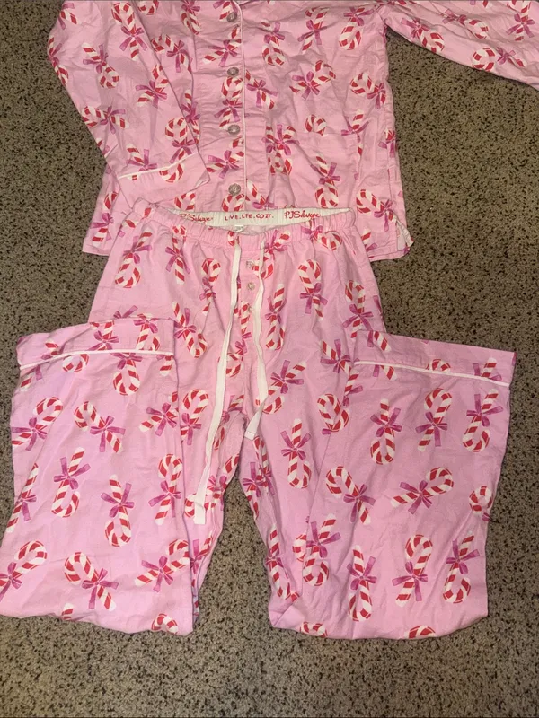 PJ Salvage Sweeter Than Sugar Candy Cane Classic Flannel Pajama Set - Image 3