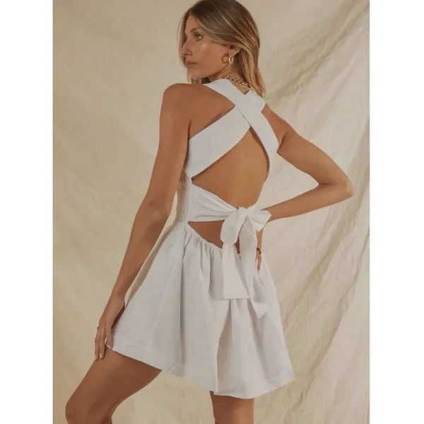 Peppermayo White European Towns Linen Dress US 10 Romantic Coquette Soft Girl - Image 3
