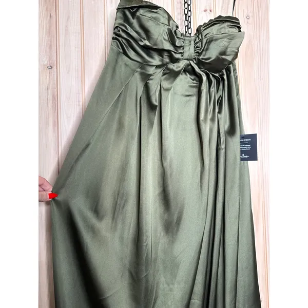 NWT Lulus Memorable Entrance Olive Green Strapless Satin Maxi Dress Holiday Sz L - Image 4