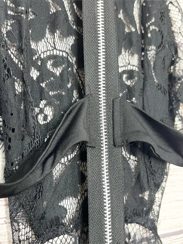 Sheer Black Lace Halter Neck Open Back High Slit Maxi Evening Gown Size Small - Image 12