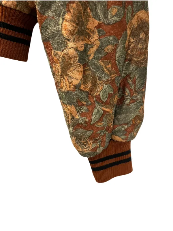 Vtg 80s 90s Kofoo Cropped Tapestry Bomber Jacket Faux Fur Collar Floral Size S/M - Image 9