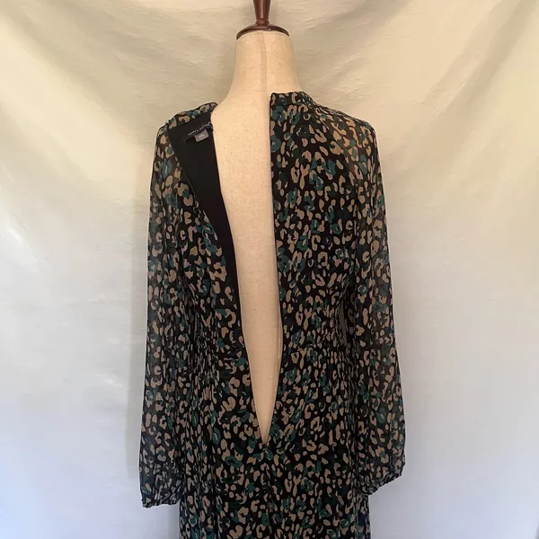Tommy Hilfiger Maxi Dress 6 Dark Boho Y2K Whimsigoth Sheer Animal Print Tie Neck - Image 14
