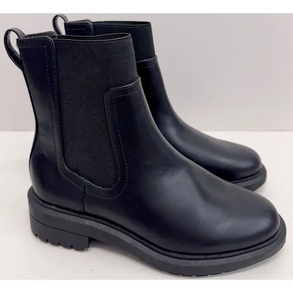 Alfani‎ Boots Size 5.5 Black Lug Sole Block Heel Pull On Style Booties - Image 3