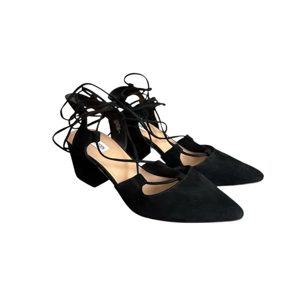 STEVE MADDEN Davit Heels Womens 10 Black Leather Suede Lace-Up Shoes‎ - Image 2