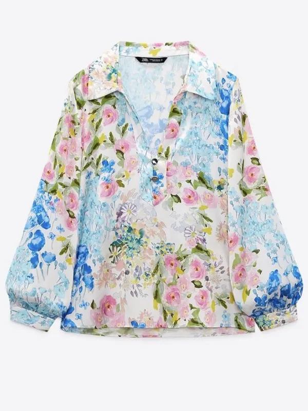 ZARA Satin Effect Floral Shirt - Image 2