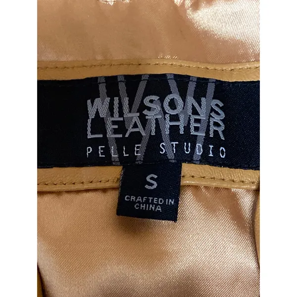 Wilson's Leather 100% Leather Womens Tan Brown Button Down Long Sleeve Coat Jacket Size S - Image 3