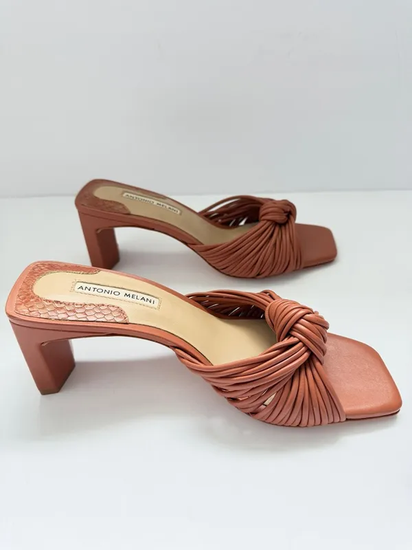 Antonio Melani Leather Knot Strap mule block Heel Slide Sandals‎ 6.5 Chic Summer - Image 4
