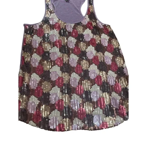 SEQUIN Fossil gold purple silver all-over sequin tank Small y2k vintage retro f… - Image 6