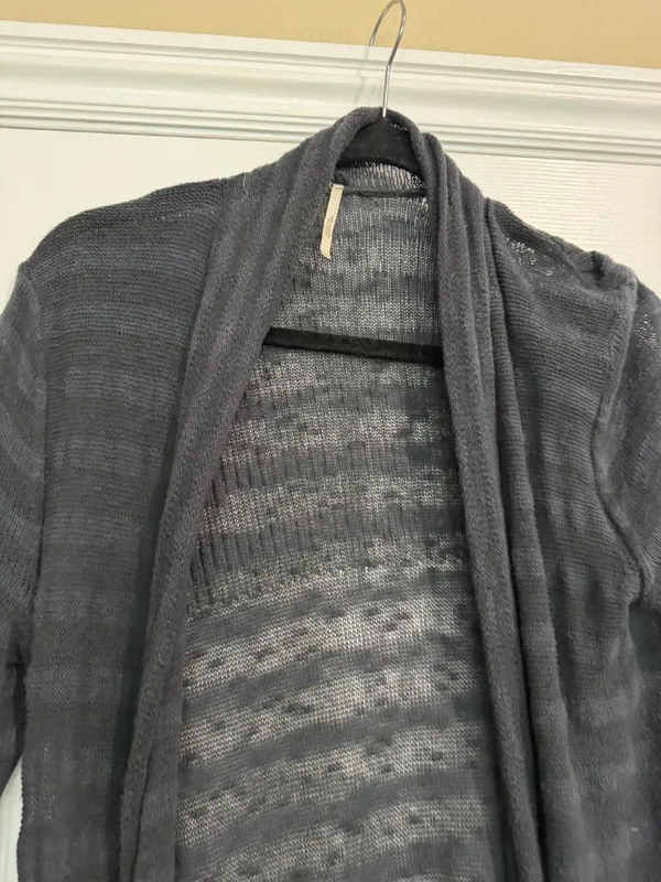FREE PEOPLE Sheer Stripe Duster Long Line Open Cardigan Sweater - Size XS - Image 4