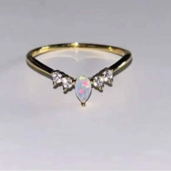NEW Beautiful Chevron Opal Ring,‎ Pretty Pearl Ring, Size 6 - Image 3