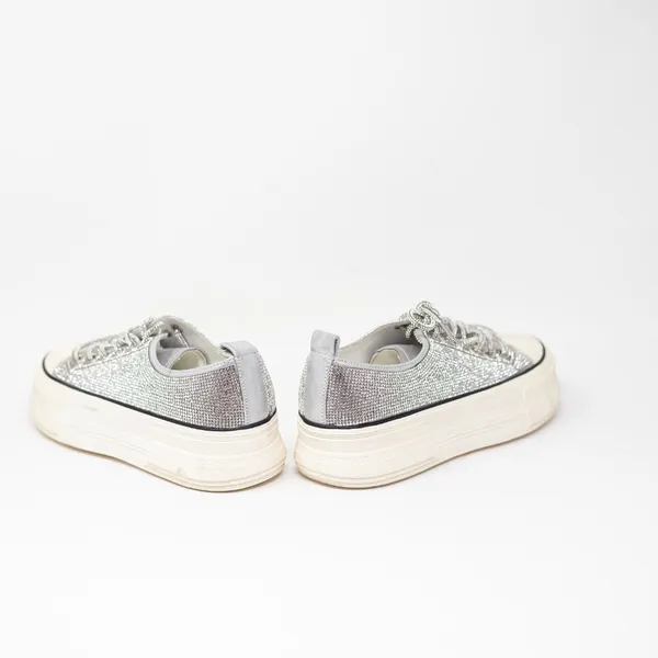 Azalea Wang Revival Rhinestone Crystal Jewel Platform Sneakers Shoes Silver 7 - Image 3