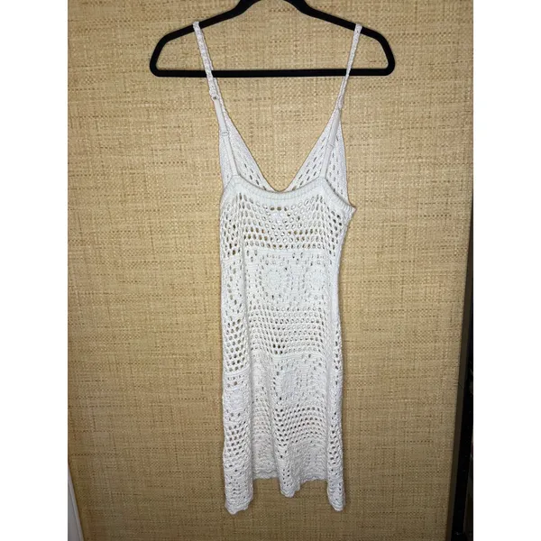 Aerie White Crochet Mini Dress V-Neck Spaghetti Strap Boho Beach Coverup Small - Image 5