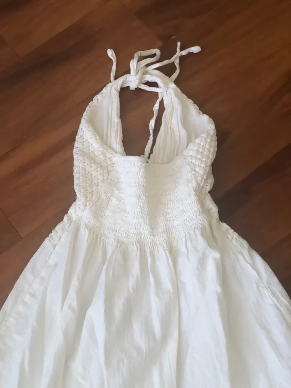 Elegant White Maxi Halter Natural Cotton Dress - Image 4