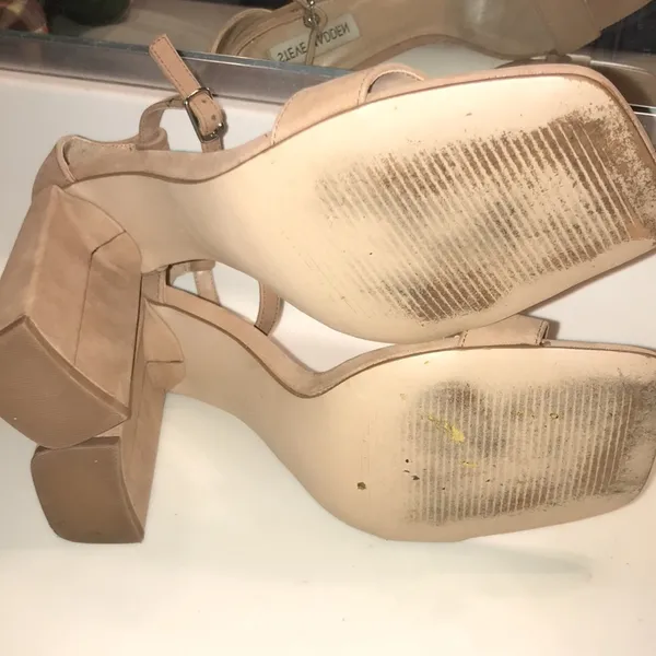 Steve Madden Women’s Tiaa Nubuck Leather Beige Ankle Strap Square Toe Heels - Image 8
