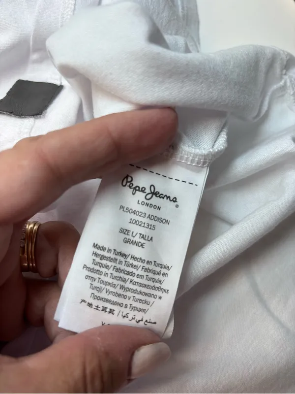Pepe Jeans London Maggie White Tee with Gold Metallic Logo and Silver Studs NWOT - Image 5