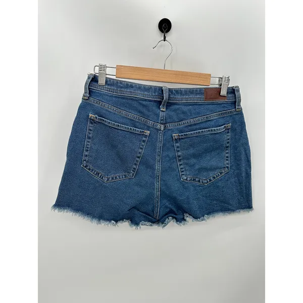 Hollister Womens 9 Blue Curvy High Rise 3" Mom Distressed Button Fly Jean Shorts - Image 2