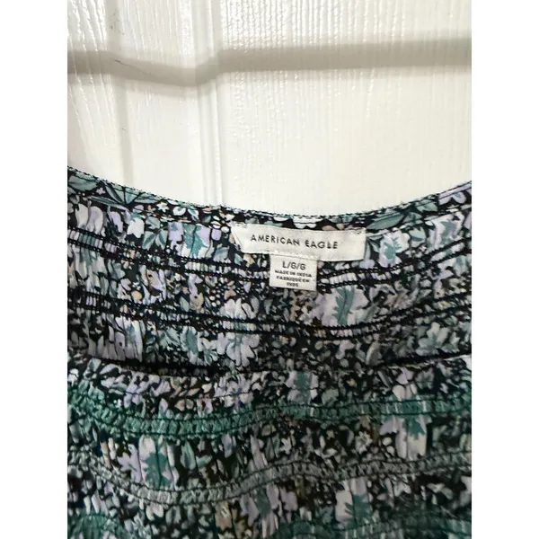 American Eagle Floral Smocked Peplum Top‎ Square Neck Puff Sleeve L - Image 6