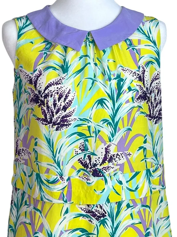 Kate Spade NY Silk Yellow Floral Neal Relaxed Shift Mini Dress Size 2 READ - Image 3