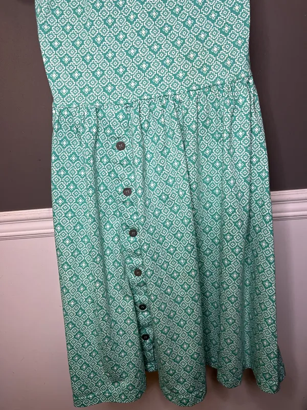Vintage Intro T Shirt Dress Womens Medium Green Geometric Drop Waist Midi Cotton - Image 9