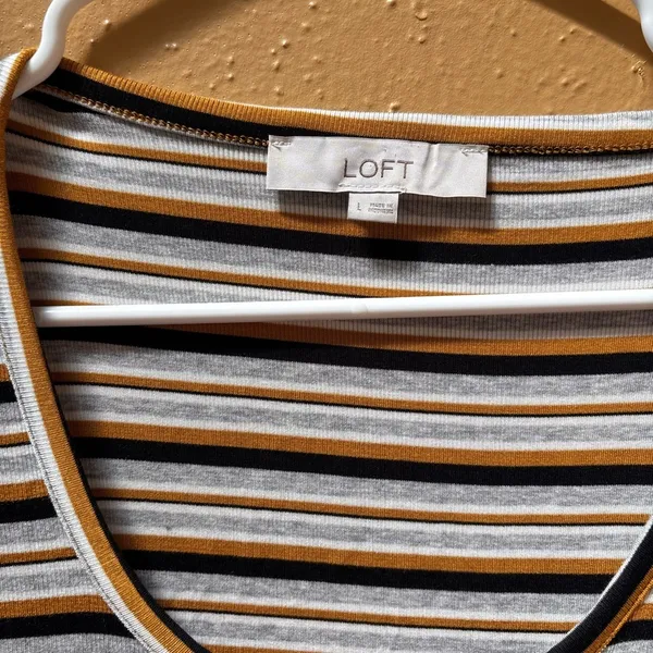 Loft Striped Long Sleeve Scoop Neck Top Mustard Black Grey White Ribbed Large - Image 2