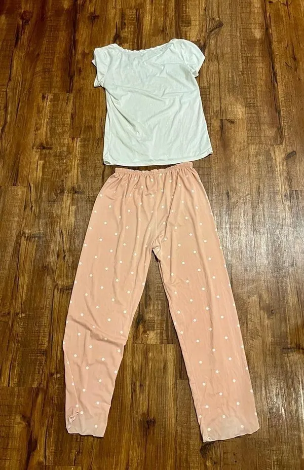 Women’s Pink and White Sleep Set Size M - Image 2