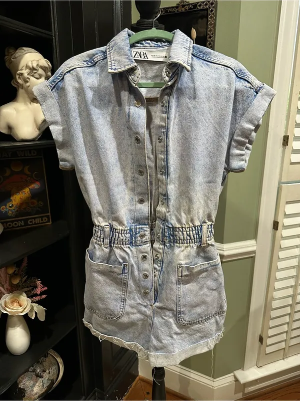ZARA Light Blue Acid‑Wash Denim Romper – Size XS (Fits Small) - Image 2