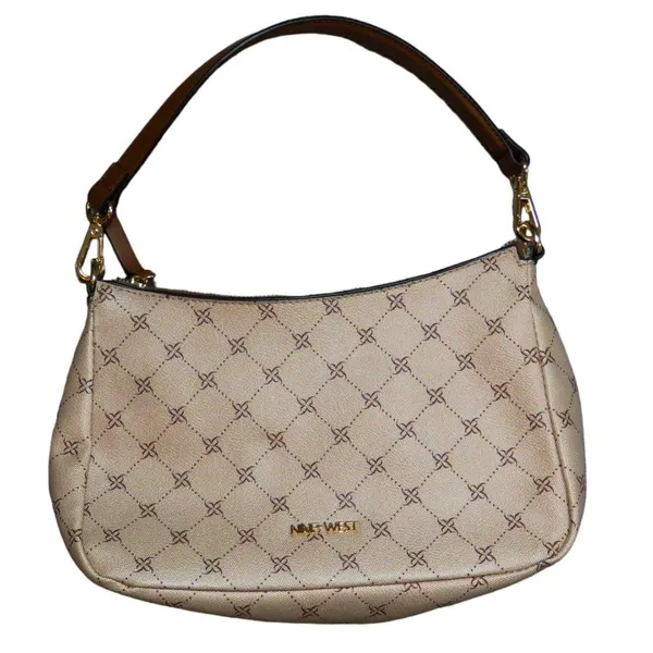 Y2K Vintage Nine West Monogram Cream Brown Shoulder Bag Baguette Bag - Image 3