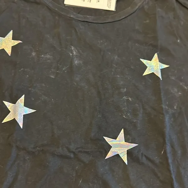 Chrldr Women’s Black Holographic Stars Wide T-Shirt, Size M - Image 3