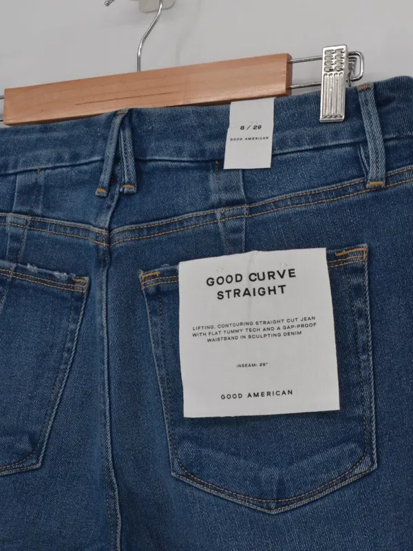 Good American Good Curve Straight Jeans Womens 8 / 29 Blue Raw Hem - Image 4