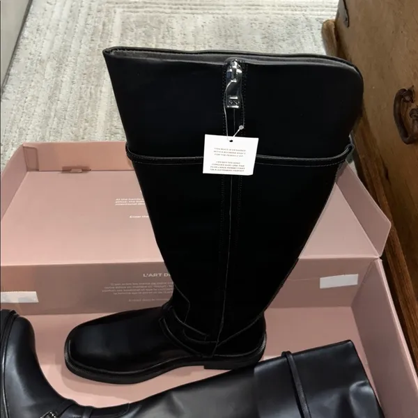 NWT SARTO Franco Sarto Ainsley Black Leather Knee High Wide Calf Boots 7. - Image 6