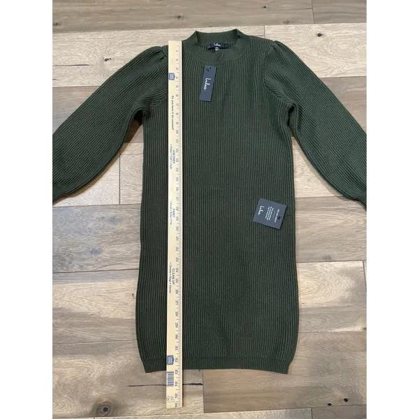 Lulus Sweater Dress Size M Olive Green Ribbed Knit Balloon Sleeve Crew Neck NWT - Image 5