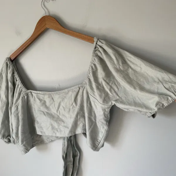 Abercrombie & Fitch Linen Blend Crop Top Flowy Blouse Front Tie Green Size XL - Image 6