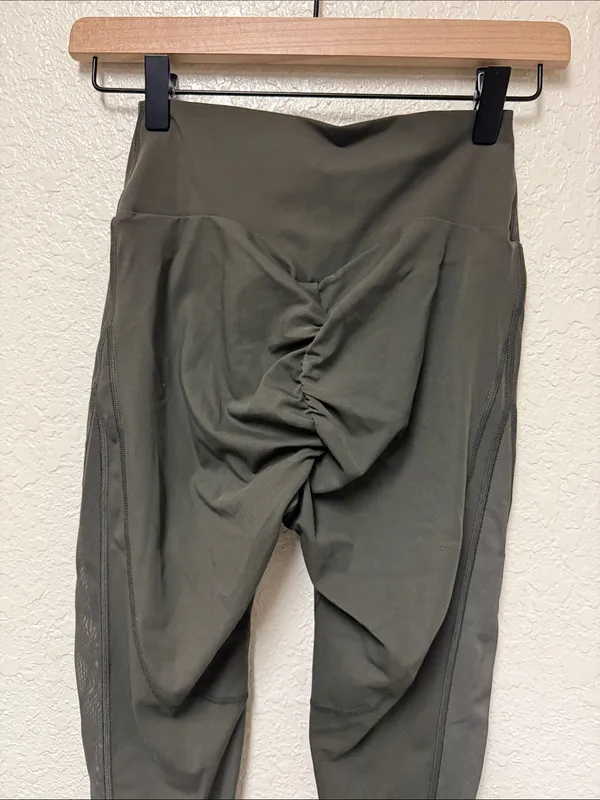 GYMSHARK Olive Green Mesh Placement High-Rise Performance Leggings - Image 9